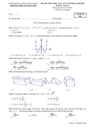 Đề thi thử THPT Quốc gia môn Toán lần 5 - Mã đề 002 - Năm học 2018-2019 - Trường THPT Lê Ngọc Hân