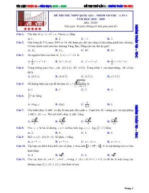 Đề thi thử THPT Quốc gia môn Toán lần I - Nhóm VD-VDC - Năm học 2019-2020