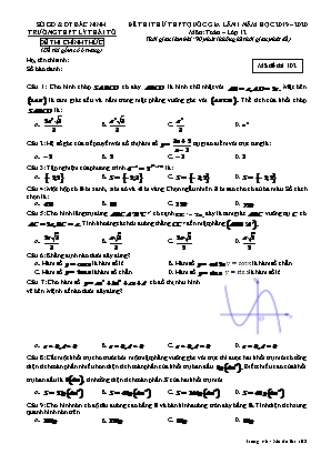 Đề thi thử THPT Quốc gia môn Toán Lớp 12 lần 1 - Mã đề 102 - Năm học 2019-2020 - Trường THPT Lý Thái Tổ