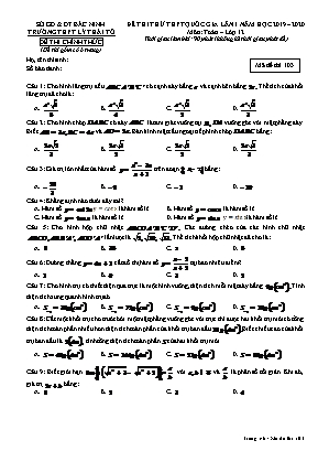 Đề thi thử THPT Quốc gia môn Toán Lớp 12 lần 1 - Mã đề 103 - Năm học 2019-2020 - Trường THPT Lý Thái Tổ