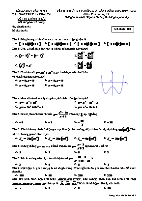 Đề thi thử THPT Quốc gia môn Toán Lớp 12 lần 1 - Mã đề 107 - Năm học 2019-2020 - Trường THPT Lý Thái Tổ