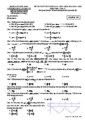 Đề thi thử THPT Quốc gia môn Toán Lớp 12 lần 1 - Mã đề 108 - Năm học 2019-2020 - Trường THPT Lý Thái Tổ