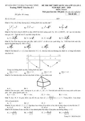 Đề thi thử THPT Quốc gia môn Toán lớp 12 lần 2 - Mã đề 201 - Năm học 2019-2020 - Trường THPT Tiên Du số 1