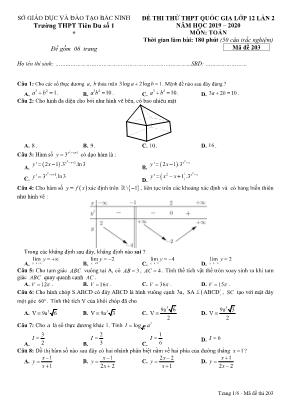 Đề thi thử THPT Quốc gia môn Toán lớp 12 lần 2 - Mã đề 203 - Năm học 2019-2020 - Trường THPT Tiên Du số 1