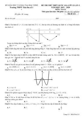 Đề thi thử THPT Quốc gia môn Toán lớp 12 lần 2 - Mã đề 211 - Năm học 2019-2020 - Trường THPT Tiên Du số 1