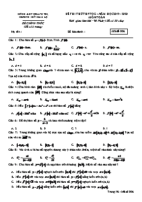 Đề thi thử THPT Quốc gia môn Toán - Mã đề 006 - Năm học 2019-2020 - Trường THPT Cam Lộ
