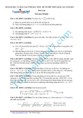 Đề thi thử THPT Quốc gia môn Toán năm 2015 - Sở giáo dục và đào tỉnh Bắc Ninh (Có đáp án)