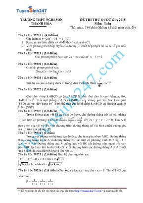 Đề thi thử THPT Quốc gia môn Toán năm 2015 - Trường THPT Nghi Sơn (Có đáp án)