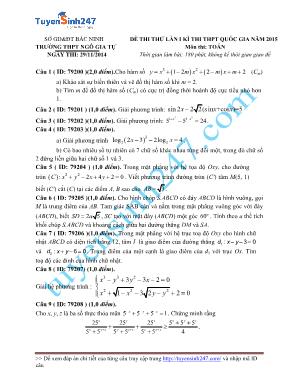 Đề thi thử THPT Quốc gia môn Toán năm 2015 - Trường THPT Ngô Gia Tự (Có đáp án)