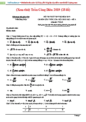 Đề thi thử THPT Quốc gia môn Toán năm 2019 - Đề số 9 - Trần Công Diệu (Có đáp án)