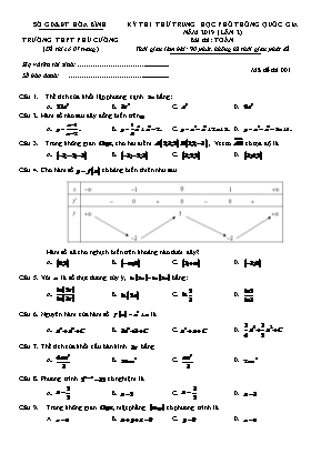 Đề thi thử THPT Quốc gia môn Toán năm 2019 lần 2 - Mã đề 001 - Trường THPT Phú Cường