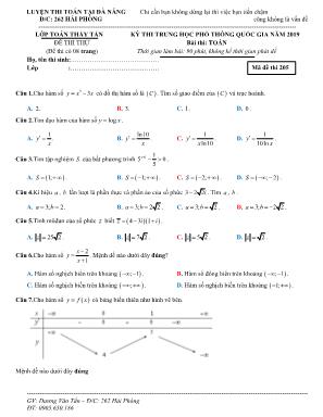 Đề thi thử THPT Quốc gia môn Toán năm 2019 - Mã đề 205 - Dương Văn Tấn (Có đáp án)