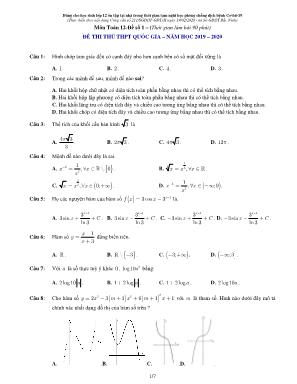 Đề thi thử THPT Quốc gia môn Toán năm 2020 - Đề số 1 - Năm học 2019-2020