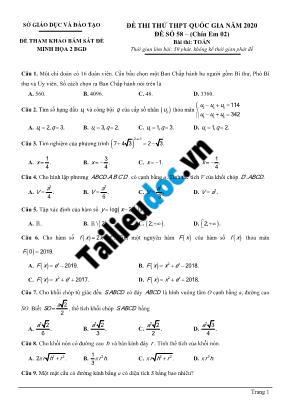 Đề thi thử THPT Quốc gia môn Toán năm 2020 - Đề số 58 - Bộ giáo dục và đào tạo (Có đáp án chi tiết)
