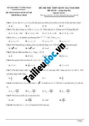 Đề thi thử THPT Quốc gia môn Toán năm 2020 - Đề số 59 (Có đáp án)
