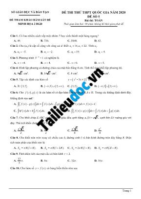 Đề thi thử THPT Quốc gia môn Toán năm 2020 - Đề số 61 (Có đáp án)