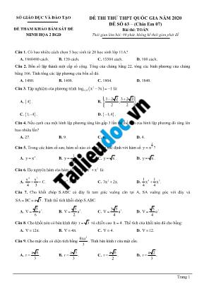 Đề thi thử THPT Quốc gia môn Toán năm 2020 - Đề số 63 (Có đáp án)