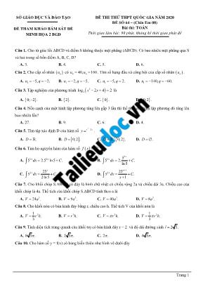 Đề thi thử THPT Quốc gia môn Toán năm 2020 - Đề số 64 (Có đáp án)