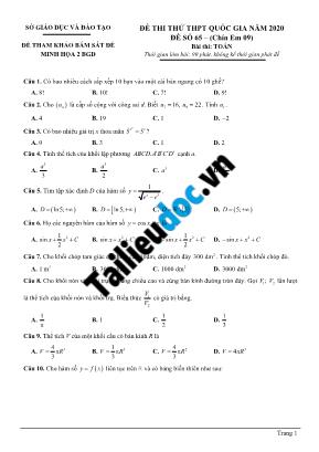 Đề thi thử THPT Quốc gia môn Toán năm 2020 - Đề số 65 (Có đáp án)