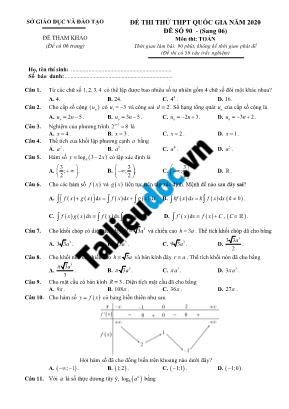 Đề thi thử THPT Quốc gia môn Toán năm 2020 - Đề số 90 (Có đáp án)