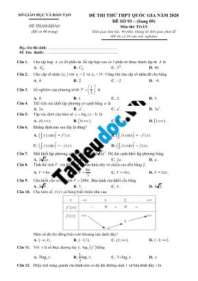 Đề thi thử THPT Quốc gia môn Toán năm 2020 - Đề số 93 (Có đáp án)