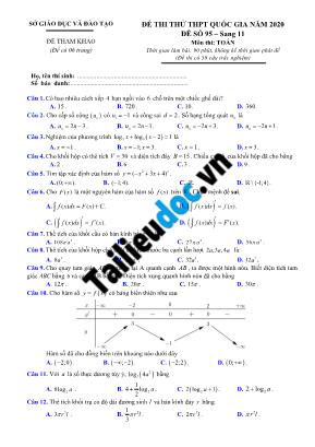 Đề thi thử THPT Quốc gia môn Toán năm 2020 - Đề số 95 (Có đáp án)