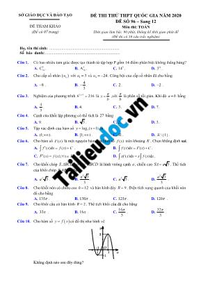 Đề thi thử THPT Quốc gia môn Toán năm 2020 - Đề số 96 (Có đáp án)