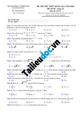 Đề thi thử THPT Quốc gia môn Toán năm 2020 - Đề số 98 (Có đáp án)