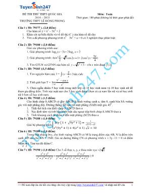 Đề thi thử THPT Quốc gia môn Toán - Năm học 2014-2015 - Trường THPT Lê Hồng Phong (Có đáp án)