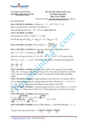 Đề thi thử THPT Quốc gia môn Toán - Năm học 2014-2015 - Trường THPT Như Xuân (Có đáp án)