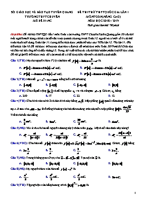 Đề thi thử THPT Quốc gia môn Toán (Nâng cao) lần 1 - Mã đề 01-NC - Năm học 2018-2019 - Sở giáo dục và đào tạo Tuyên Quang (Có đáp án)