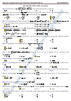 Đề thi thử THPT Quốc gia môn Toán số 02 - Nguyễn Văn Tuyến (Kèm đáp án)