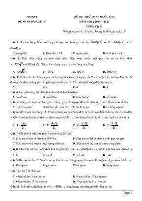 Đề thi thử THPT Quốc gia môn Vật lý - Đề số 35 - Năm học 2019-2020 (Có đáp án)