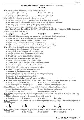 Đề thi thử THPT Quốc gia môn Vật lý lần 1 năm 2019 - Mã đề 004 - Sở giáo dục và đào tạo Thanh Hóa