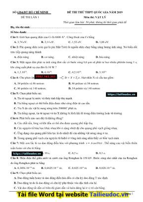 Đề thi thử THPT Quốc gia môn Vật lý năm 2019 lần 1 - Sở giáo dục và đào tạo TP. Hồ Chí Minh (Có đáp án)