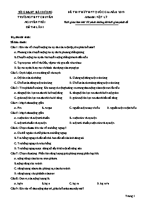 Đề thi thử THPT Quốc gia môn Vật lý năm 2019 lần 1 - Trường THPT chuyên Nguyễn Trãi