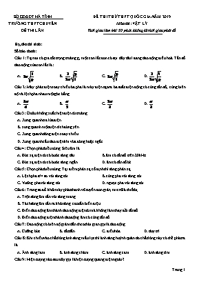 Đề thi thử THPT Quốc gia môn Vật lý năm 2019 - Sở giáo dục và đào tạo Hà Tĩnh (Có đáp án)