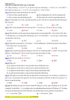 Đề thi thử THPT Quốc gia môn Vật lý năm 2020 lần 2 - Trường THPT chuyên Lê Thánh Tông