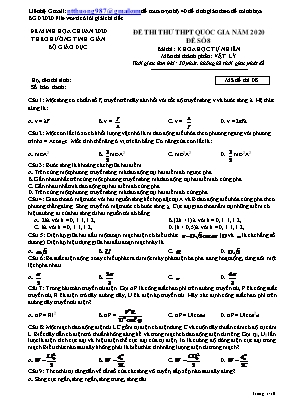 Đề thi thử THPT Quốc gia môn Vật lý năm 2020 - Mã đề 08 (Có đáp án)