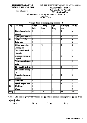 Đề thi thử THPT Quốc gia tháng 10 môn Toán - Mã đề 132 (Có đáp án)