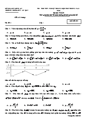 Đề thi thử Tốt nghệp THPT môn Toán năm 2020 - Mã đề 101 - Trường THCS và THPT Mỹ Quý