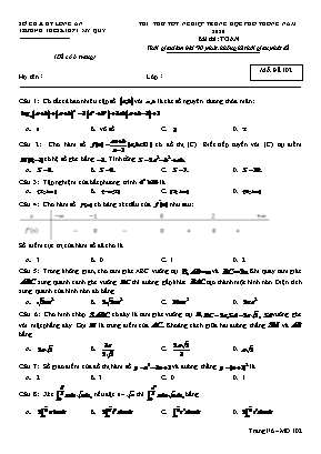 Đề thi thử Tốt nghệp THPT môn Toán năm 2020 - Mã đề 102 - Trường THCS và THPT Mỹ Quý