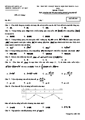 Đề thi thử Tốt nghệp THPT môn Toán năm 2020 - Mã đề 105 - Trường THCS và THPT Mỹ Quý