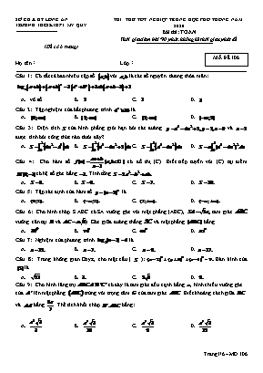 Đề thi thử Tốt nghệp THPT môn Toán năm 2020 - Mã đề 106 - Trường THCS và THPT Mỹ Quý