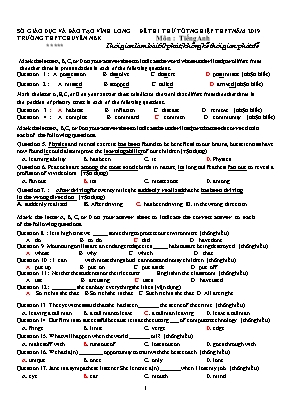 Đề thi thử Tốt nghiệp THPT môn Tiếng Anh năm 2019 - Sở giáo dục và đào tạo Vĩnh Long (Kèm đáp án)