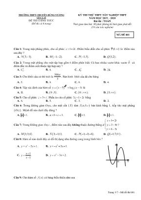 Đề thi thử Tốt nghiệp THPT môn Toán - Mã đề 001 - Năm học 2019-2020 - Trường THPT chuyên Hùng Vương (Có đáp án)