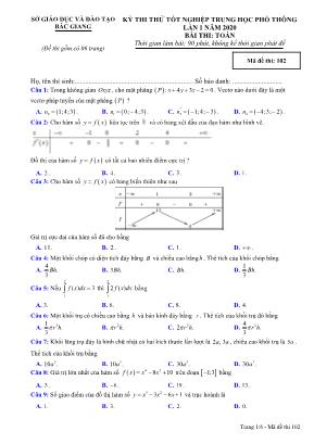 Đề thi thử Tốt nghiệp THPT môn Toán năm 2019 lần 1 - Mã đề 102 - Sở giáo dục và đào tạo Bắc Giang