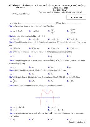 Đề thi thử Tốt nghiệp THPT môn Toán năm 2019 lần 1 - Mã đề 104 - Sở giáo dục và đào tạo Bắc Giang