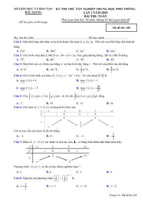 Đề thi thử Tốt nghiệp THPT môn Toán năm 2019 lần 1 - Mã đề 105 - Sở giáo dục và đào tạo Bắc Giang