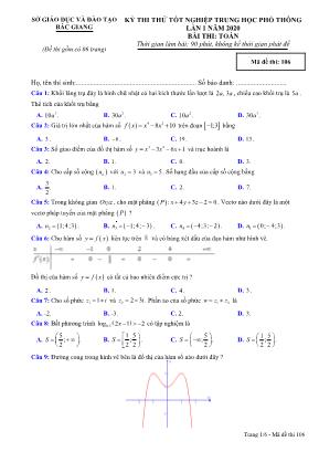 Đề thi thử Tốt nghiệp THPT môn Toán năm 2019 lần 1 - Mã đề 106 - Sở giáo dục và đào tạo Bắc Giang
